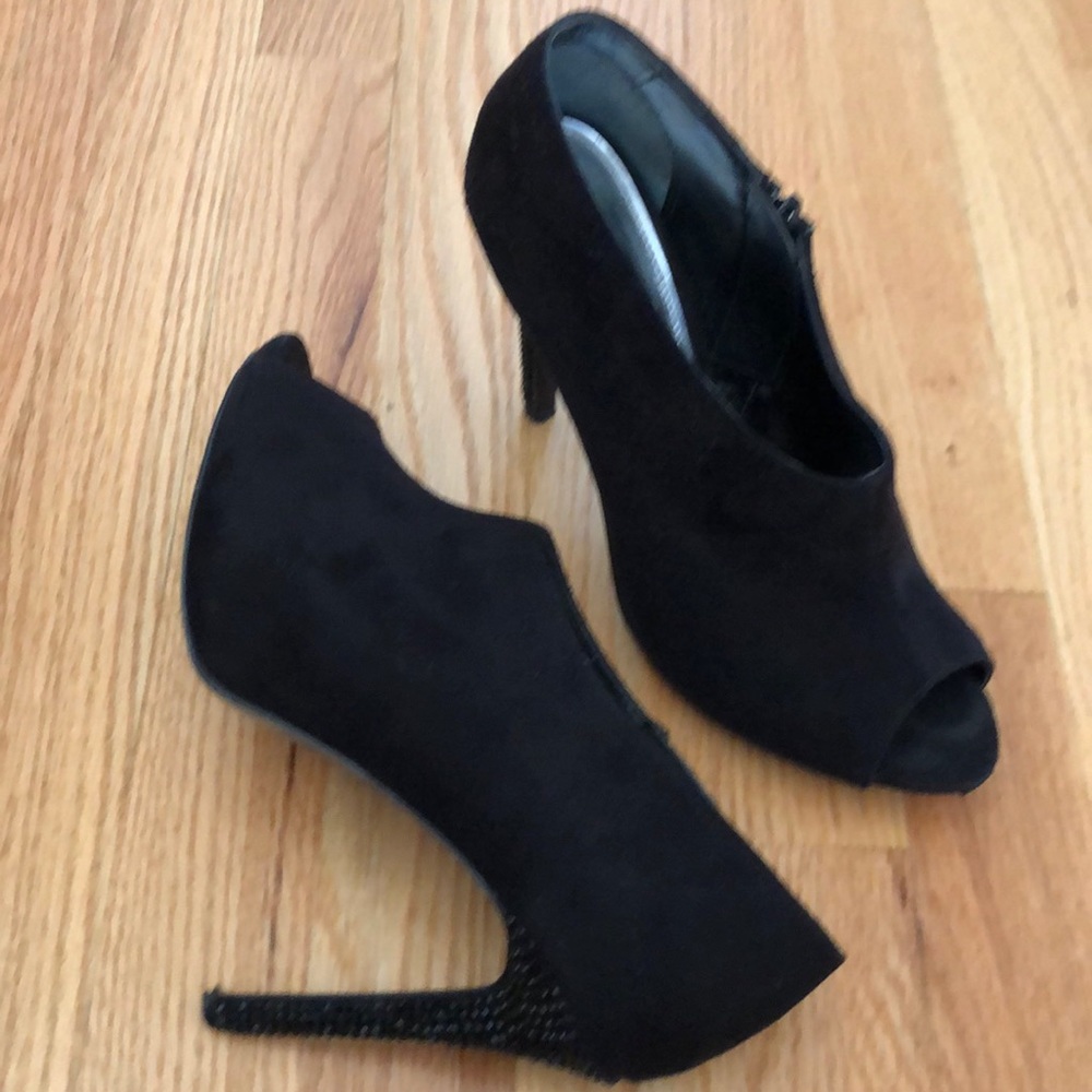Nina Black Open Toe Ankle Bootie Sparkle Heel Sz 8